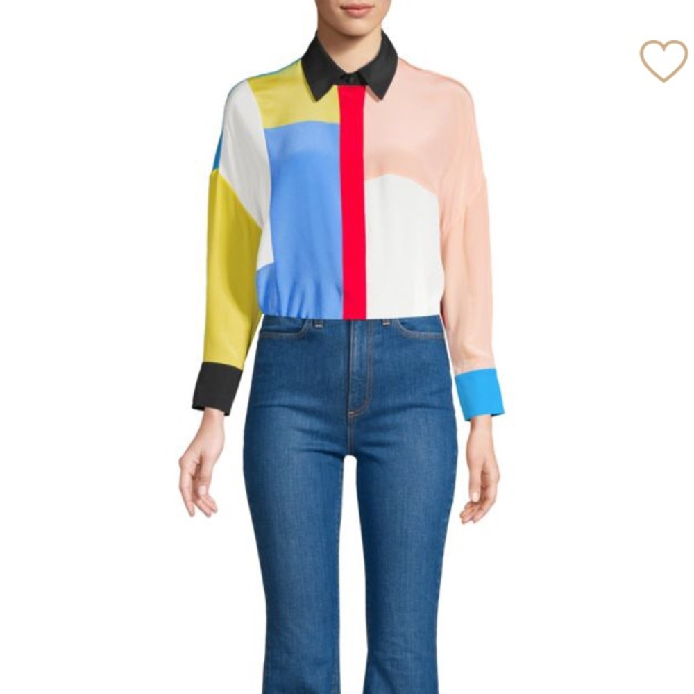 Alice and Olivia Silk Colorblock Blouse